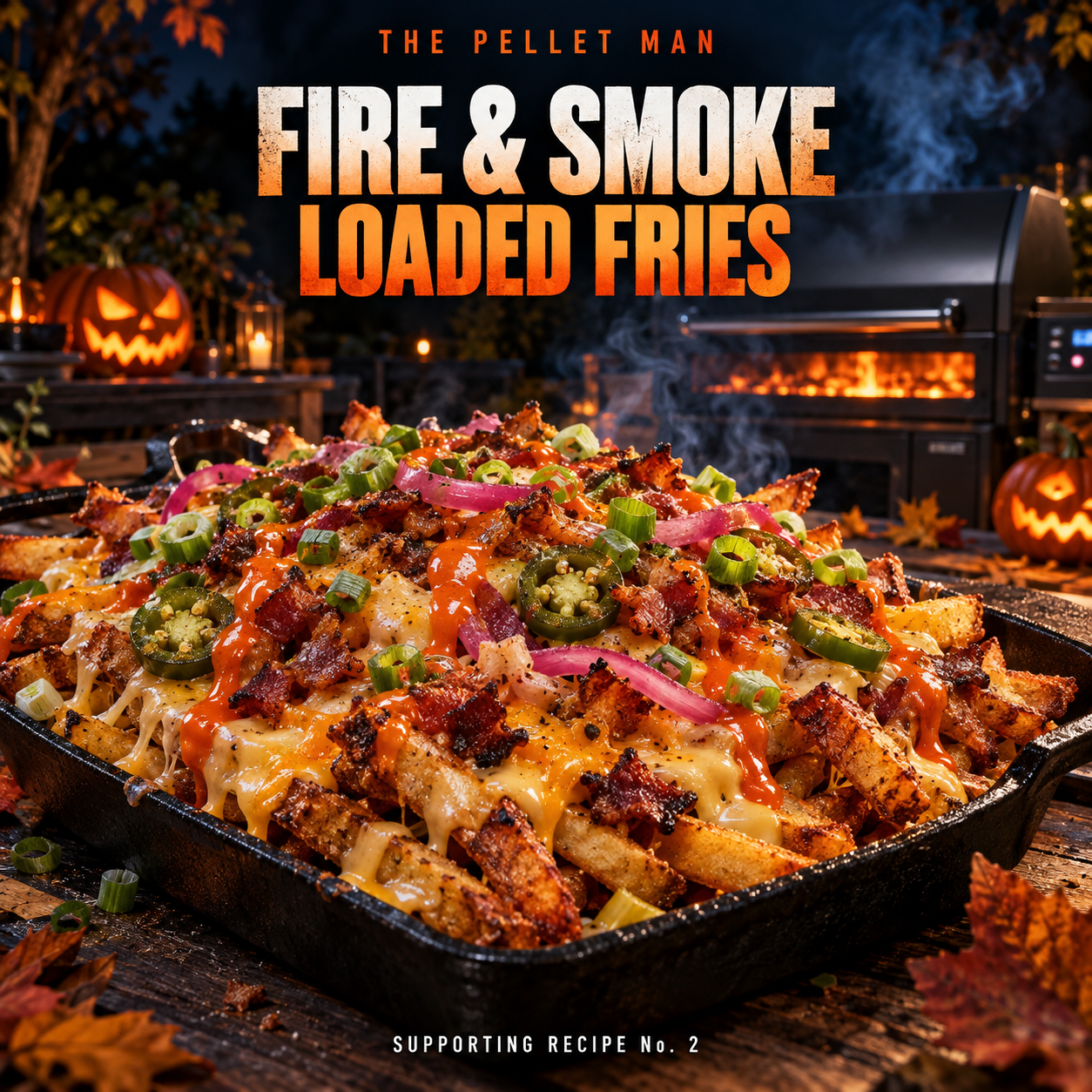 Fire and Smoke loaded fries with bacon, cheese, jalapeños and Piri Piri sauce